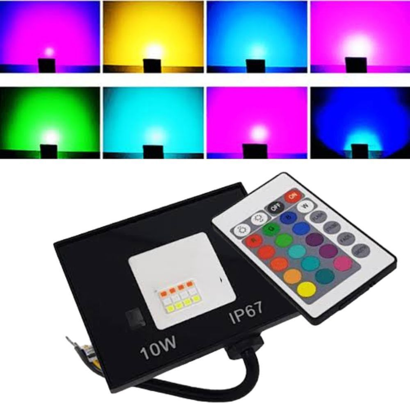 Refletor 10W LED SMD Slim Mini Holofote RGB Colorido IP67 Bivolt COM Controle