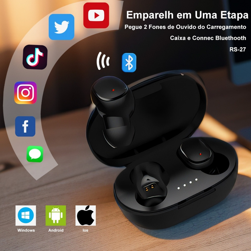 【Fone De Ouvido Sem Fio Fone BluetoothTWS Compacto com Case | Som EstereoCompacto Tipo Airdots2