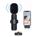 Microfone de Lapela Sem Fio K9 Duplo — USB-C e iPhone, Alcance de 50m, Plug and Play para Vlogs, Lives e Reuniões