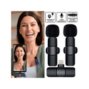 Microfone de Lapela Sem Fio K9 Duplo — USB-C e iPhone, Alcance de 50m, Plug and Play para Vlogs, Lives e Reuniões