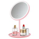 Espelho LED de Mesa com Bandeja Porta Maquiagem Luz 3 Cores Ajustável Touch USB