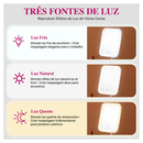 Espelho LED de Mesa com Bandeja Porta Maquiagem Luz 3 Cores Ajustável Touch USB