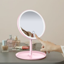 Espelho LED de Mesa com Bandeja Porta Maquiagem Luz 3 Cores Ajustável Touch USB