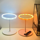 Espelho LED de Mesa com Bandeja Porta Maquiagem Luz 3 Cores Ajustável Touch USB