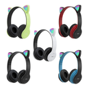 Fone de Ouvido Bluetooth Orelha de Gato — LED RGB, Entrada P2, FM e Cartão SD | Estilo Kawaii