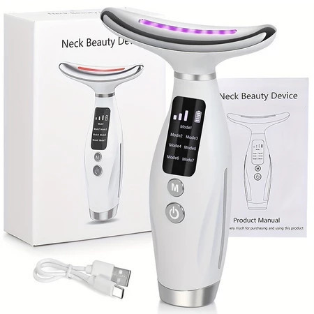 Massageador De Pele Firmeza Pescoço Led de 7 Modos Massageador Portátil Beleza para Rosto e Pescoço
